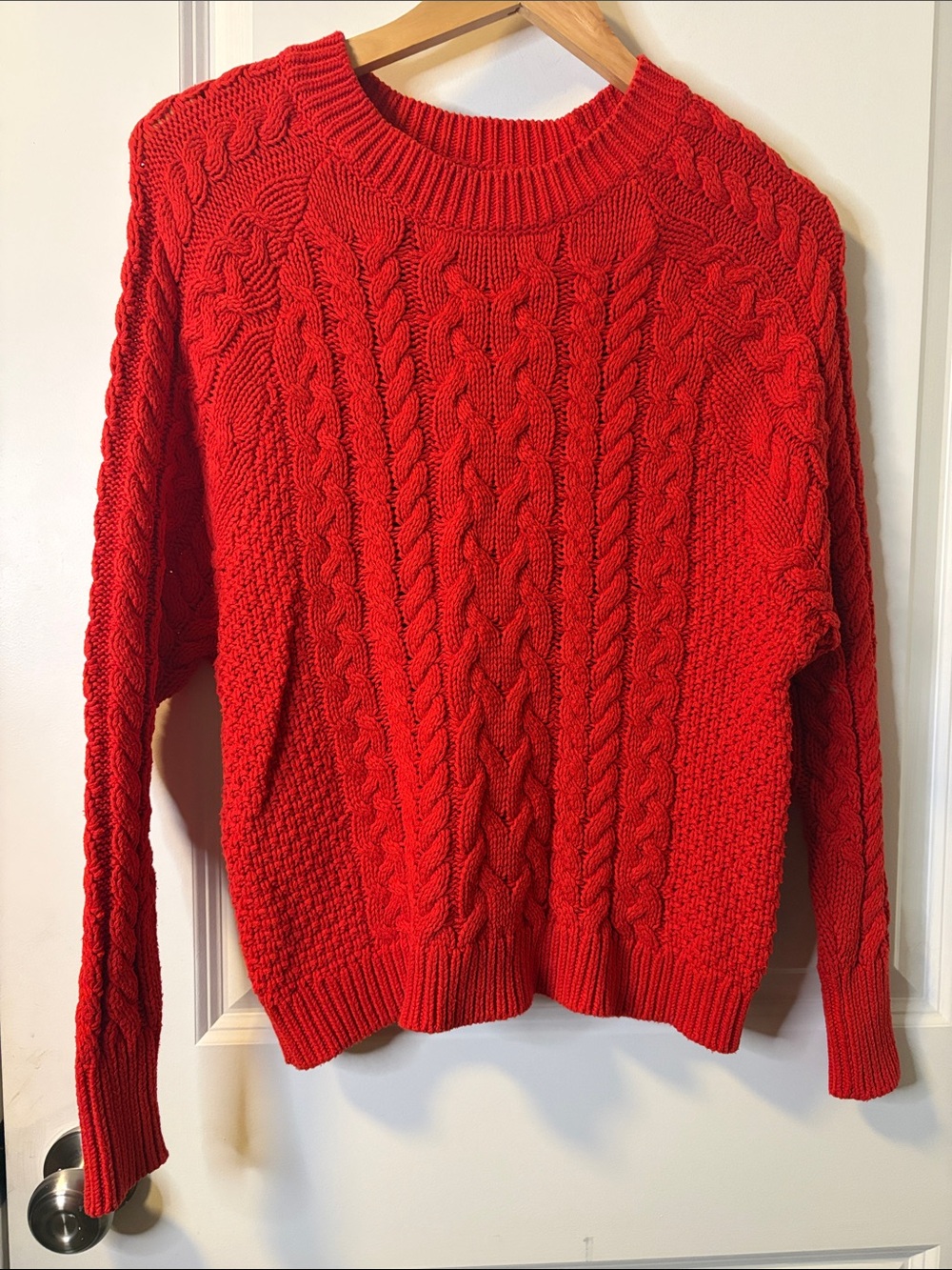 aerie Bright Red Cable-Knit Crewneck Sweater